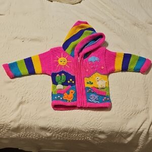 HANDMADE Peruvian Aprillera Colorful Sweater Animals Flower Cactus 9 - 12 Months